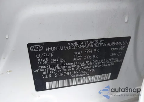 2018 Hyundai Elantra Sel z USA, uszkodzony, nr VIN 5NPD84LF9JH255381